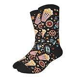 YSBKN Popcorn Boxes Movie Tickets And Film Reels Socks Novelty Crew Socks Funny Crazy Dress Socks Gifts For Men, Women And Teens