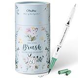 Ohuhu Markers for Adult Coloring Books No Bleeding 60 Colors Coloring Markers Water-based Dual Tips Fineliner & Brush Drawing Pens Art Pens for Kids Adults Sketch Journal - Maui - White