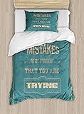 Ambesonne Wording Duvet Cover Sets, Vintage Poster Design with Inspirational Wise Words and Distressed Look, Bedding Set with 2 Duvet Covers & 2 Pillowcases, 2 Pack Twin Size, Sand Brown Teal