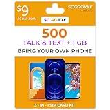 SpeedTalk Mobile SIM Card Unlimited Text 500 Minutes Talk 1 GB Data for 5G 4G LTE Apple iPhone Android Smart Phones | 3 in 1 Prepaid Simcard - Standard Micro Nano | No Contract Cellphone Plan