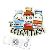The Dream Team Funny Badge Reel - Psych Nurse Badge Reel Holder Retractable with Alligator Clip, Gift for Psychiatric Nurse Psychiatrist Mental Health Practitioner Pharmacy Tech Anesthesiologist