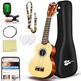 Everjoys Soprano Ukulele Beginner Pack-21 Inch w/Rainbow String Free Online Lesson Gig Bag Digital Tuner Pick All in One Kit