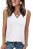 WIHOLL White Tank Top Woman Casual Soft Loose Spring Summer V Neck Tops Sleeveless Summer Outfits Resort Wear Vacation Outfits Spring 2025 L