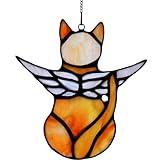 HOUSEEN Angel Cat Memorial Ornament, Acrylic Window Hanging Decoration for Cat Lovers, Wings Suncatcher Decor, Pet Sympathy Gift Statue (Orange)