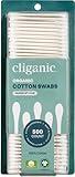 Cliganic Organic Cotton Swabs, 500 Count - 100% Pure Natural Cotton, Chlorine-Free Hypoallergenic, Soft, Gentle & Absorbent Buds