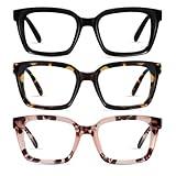 XVXV Reading Glasses for Women Men - Blue Light Blocking Readers Oversize Oprah Square Anti Glare/Eyestrain Spring Hinge(3Pack*Mix1,1.75X)