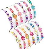 KELENO 12 Pcs Kids Bracelet for Girls Toddler Jewelry Groovy Flower Princess Party Favors Friendship Bracelets Adjustable Pretend Play Goodie Bag Classroom Reward