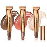 Cream Bronzer Contour Beauty Wand, Highlighter Contour Blush With Cushion Applicator, Liquid Face Bronzer Makeup Wand Lightweight Natural Super Silky Cream Contour Stick Beauty Light Wand (Contour+Blush+Highlighter)