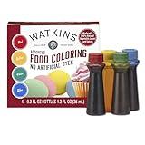 Watkins Assorted Food Coloring, 1 Each Red, Yellow, Green, Blue, Total Four 0.3 oz bottles, 4 Count (Pack of 1)