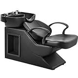 IJIALIFE Shampoo Bowl and Chair Set for Salon, Hair Washing Station for Hair Stylist, ABS Shampoo Bowl Sink Chair with Side Store Compartment for Spa Beauty Barbershop, Black