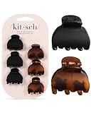Kitsch Recycled Plastic Mini Hair Clips for Women - Tortoise & Black Claw Clips for Thin Hair, 6 pcs