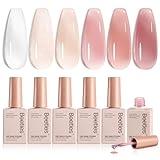 Beetles Jelly Gel Nail Polish Set, 6 Colors Neutral Sheer Milky White Nude Pink Gel Polish Kit Translucent Soak off Uv DIY Manicure Nail Concealer Trend French Nail Art Salon Gift for Girls Women