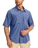Men's Fishing Shirts with Zipper Pockets UPF 50+ Lightweight Cool Short Sleeve Button Down Shirts for Men Casual Hiking(Dusty Blue, X-Large-New)