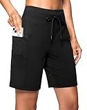 G Gradual Women's 7" Athletic Hiking Long Shorts with Side Pockets High Waisted Stretchy Bermuda Shorts for Women Workout Casual (Black, L)