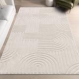 SHACOS Soft Fluffy Arch Pattern Area Rug 2'7"x5' Non Slip Washable Minimalist Modern High-Low Geometric Carpet for Living Room Kitchen Bedroom Bathroom, Beige