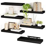 Fixwal 15.8in Black Floating Shelves, Set of 6 Wood Shelves, Farmhouse Shelf Wall Decor for Bathroom, Bedroom, Living and Kitchen Room