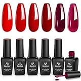 Beetles Red Gel Nail Polish Set - 6 Colors Red Obsession Collection Popular Shimmer Burgundy Gel Polish Kit Nail Art Design Soak Off Uv LED Gel Nail Kit Minicure DIY Home Gifts for Women
