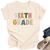 OCURHU Sixth Grade Teacher Shirts - Women's Elementary School Teacher Gift for First/Last Day of School - Apricot-6 M