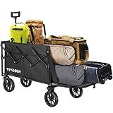 VIVOSUN Collapsible Wagon with Tailgate, 320lb Load-Bearing Outdoor Utility with All-Terrain Wheels, Adjustable Handle, Cup Holders for Camping, Shopping, Garden, Sports, Picnic, Black