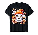 Cute Ghost Reading Book Pumpkins Fall Chocolate Halloween T-Shirt