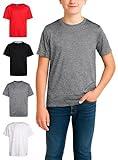 RBX Active Boys Shirts - 4 Pack Athletic Short Sleeve T-Shirt - Comfortable Boys Activewear Tops for Youth (Sizes: 8-20), Size 10-12, Red/Black