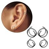 Trinckle 2 Pairs Black Hoop Earrings,Double Black Cartilage Earring for Single Piercing, Huggie Helix Piercing jewelry, Spiral Nose Ring, 316L Surgical Steel Faux Double Tiny Twist Earrings for Women