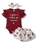Mioglrie Newborn Baby Girl Clothes Romper Shorts Set Ruffle Infant Knitted Girls' Clothing Daddys Little Maroon 0-3 Months