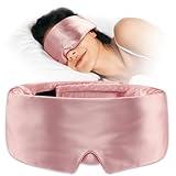 Umisleep Soft Sleep Mask, Blackout Eye Mask for Side Sleepers, Women Men Sleeping Mask, Anti-Wrinkle & Softer Than Real Mulberry Silk Eye Cover, Satin Blindfold with Adjustable Band, Pink