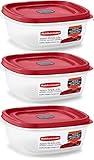 Rubbermaid Easy Find Lid Square 5-Cup Food Storage Container (Pack of 3), Red (Vented)