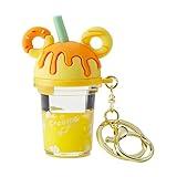 WIZV Boba Donut Cute Kawaii Liquid Keychain for Backpacks, Aesthetic Bubble Tea Water Keychain for Girls & Kids (Yellow)