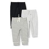 Amazon Essentials Unisex Toddlers' Cotton Pull-On Pants, Pack of 3, Black/Light Grey Heather/Stripe, 3T