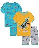 Dolphin&Fish Boys Summer Pajamas Sport Dinosaur Pattern Style05 Toddler Boys Pjs Clothes Size 5 Turquoise Yellow.