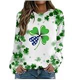 Women St Patricks Day Sweatshirt Prime+deal St Patrick's Day Sweatshirt for Women Shamrock Graphic Clover Print Pullover Tops Loose Casual Cute Long Sleeve Shirt