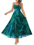 BTFBM Women Summer Floral Maxi Dresses Elegant Spaghetti Strap Dress Printed Party Dress Beach Long Dresses(Floral Green,Large)