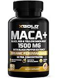 X Gold Health Organic Maca Root Powder Capsules 1500mg with Black | Red & Yellow Peruvian Maca Root Extract Gelatinized, Energy & Mood Supplement for Men & Women + Black Pepper for Best Benefits