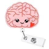 Funny Brain Badge Reel, Neurosurgery ID Name Badge Holder with Retractable Clip, Cute Badge Clip for Psychiatry Neuroradiology Tech Doctor RN CNA LPN LVN Medical Worker Nursing Student