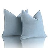 Anna's Whimsy Light Blue Pillow Covers 22x22 in Accent Neutral Pillow Covers Set of 2 Chenille Soft Throw Pillow Covers Decorative Throw Pillows for Couch Bed Farmhouse Living Room Home Pillow Case