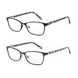 Bifocal Reading Glasses Women Blue Light Blocking With Clear Top Computer Reader No Line Wide Metal Frame Designer Ladies Eyeglasses Black Red +2.50 strength