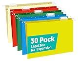 HERKKA Hanging File Folders, 30 Pack Reinforced Legal Size Hanging Folders with Heavy Duty 0 Inch Expansion, Designed for Bulky Files, Medical Charts, Adjustable Tabs, Assorted Colors