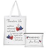 Sieral 2 Pieces Theater Gift Musical Theater Life Show Canvas Tote Bag Cosmetic Reusable Comedy Tragedy Makeup Bag Pouch Drama Gifts for Women Actress Teacher