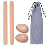 4 Pcs Musical Hand Percussion Instrument Set, Includes 1 Pair 8 Inch Rhythm Sticks Wood Claves and 1 Pair Wood Egg Shakers for Kids