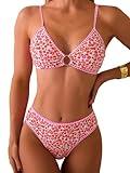 Fanuerg Women's Triangle Bikini Sets O Ring Linked Two Piece Swimsuits Floral Printed Cheeky Bathing Suit Red Floral M