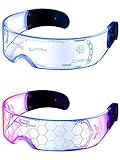 TOODOO 2 Pairs LED Visor Glasses 7 Colors Futuristic Glasses Light up Punk Accessories for Rave Party Costume(Cool Style)