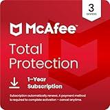 McAfee Total Protection 3-Device 2025 1-Year Subscription with Auto-Renewal |Security Software Includes Antivirus, Secure VPN, Scam Protection, Identity Monitoring | Download