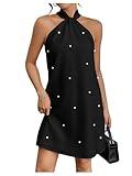 Floerns Women's Pearl Beaded Halter Twist Sleeveless Tie Back Dress A Line Dress Black Large