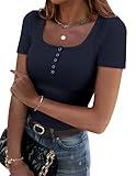 Zeagoo Going Out Tops for Women Scoop Neck Short Sleeve Tshirt Fitted Dressy Petite Baby Tees Basic Summer Outfits Dark Blue