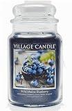 Village Candle Wild Maine Blueberry Large Glass Apothecary Jar Scented Candle, 21.25 oz, Dark Blue