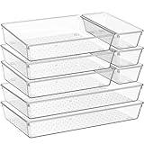 Criusia 8 Pack Drawer Organizer for Kitchen Gadgets, Large Clear Plastic Drawer Divider for Kitchen Accessories, Bathroom Organizers and Storage, Home Essentials for Makeup and Vanity Accessories