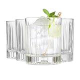 Libbey Flashback Double Old Fashioned Glasses, Classic Ridged, Cut Cocktail Glasses Set of 4, Vintage Whiskey Glasses Set for Cocktails, Mixed Drinks