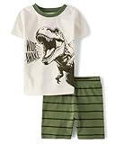 The Children's Place,Boys,100% Cotton Short Sleeve Top and Shorts 2 Piece Pajama Set,Olive Dino,10